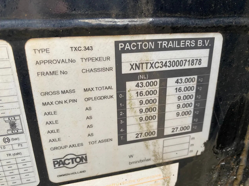 Контейнеровоз/ Сменна каросерия полуремарке Pacton TXC 343 Multi / 3x Extendable / 1x Lift Axle: снимка 9