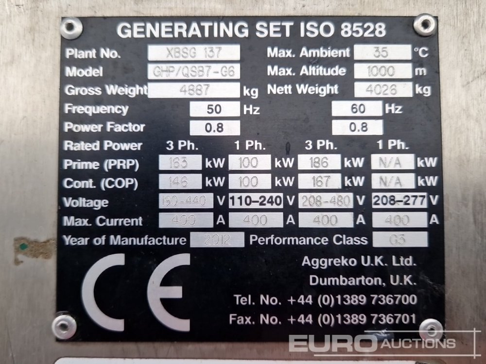 Електрогенератор 2012 Aggreko 210kVA: снимка 19