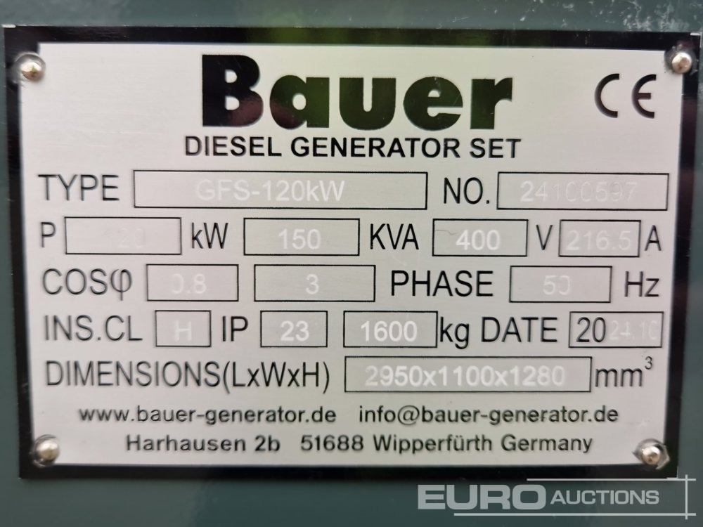 Електрогенератор Unused Bauer GFS-120KW: снимка 13