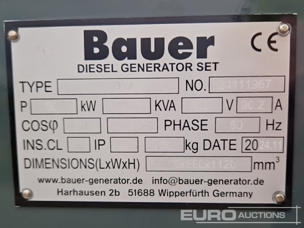 Електрогенератор Unused Bauer GFS-50KW: снимка 13